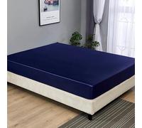 JUWENIN Lenzuolo con angoli in raso di seta di lusso, 30,5 cm, per bellezza della pelle e dei capelli, salute e cura del viso, ipoallergenico (matrimoniale, blu navy)