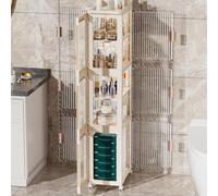 JUXDZISHW Armadietto portaoggetti stretto con ante e ripiani, alto e sottile, per bagno, cucina, con ripiano regolabile, organizer per carta igienica, armadio in lino a 4 strati,Flesh,2 Tier
