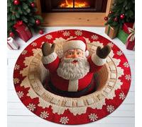 JUXDZISHW V,60 * 60,Tappeto Natalizio Rotondo Salotto Camera da Letto Rosso Antiscivolo Lavabile Tappeti Natalizi Cervo Neve Tappetto per Albero di Natale Morbido Pelo Corto Carpet