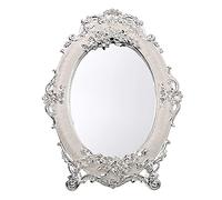 JUXYES Piccolo specchio da tavolo vintage in metallo con supporto, con rose in rilievo antiche specchietti per trucco da tavolo in stile retrò, ovali, per centrotavola da tavolo