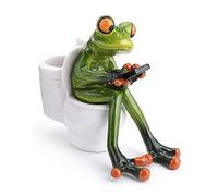 JUXYES Portamatite creativo in resina 3D artigianale a forma di rana, divertente rana verde SMS sulla toilette figurine da collezione animali personalizzati rana artigianato portapenne per casa