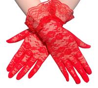 JUYAXIN 2lots, guanti lunghi alla moda, traspiranti, in pizzo elasticizzato, per abiti da sposa, Halloween, cosplay ed eleganti guanti da sera lunghi al polso, Rosso, Taglia unica