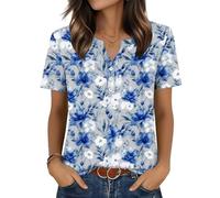JUYAXIN Camicette eleganti da donna, scollo rotondo, maniche a tre quarti, comode per le fughe T-shirt alla moda da donna, Blu, S