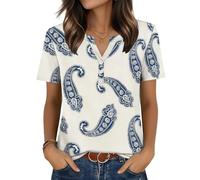 JUYAXIN Camicette eleganti da donna, scollo rotondo, maniche a tre quarti, comode per le fughe T-shirt alla moda da donna, bianco, L