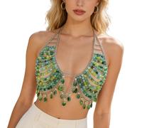 JUYAXIN Collana versatile con perle verdi, adatta a qualsiasi occasione sociale, con perle acriliche verdi, per una comoda usura per tutto il giorno