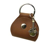 JUYAXIN Custodia per plettri per chitarra, pratica custodia in pelle con texture per plettri, borsa multifunzionale per plettri, Marrone, Golden pendant