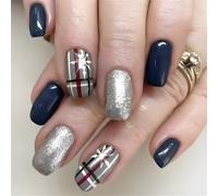 JUYAXIN Decorazione natalizia a pressione, copertura completa, motivo fiocco di neve, unghie finte, facile applicazione per occasioni festive