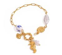 JUYAXIN Moderna stella marina & Shell Bracciali Pendente In Acciaio Inox Perle Accento Gioielli Regolabile Per Stile Casual & Viaggio Perle D'imitazione Shell Charm, Misura unica, come descritto