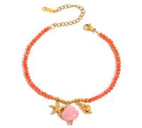 JUYAXIN Moderna stella marina & Shell Bracciali Pendente In Acciaio Inox Perle Accento Gioielli Regolabile Per Stile Casual & Viaggio Perle D'imitazione Shell Charm, Misura unica, come descritto