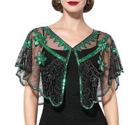 JUYAXIN Scialle da sera del modello del fiore con le perle scintillanti dell'involucro della spalla respirabile per lo scialle di sera di evento formale femminile e di celebrazione, Nero e verde