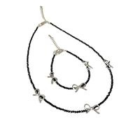 JUYAXIN Set di collana con fiocco e perline di cristalli neri alla moda, accessorio versatile in lega per gioielli Terndy da donna, idea regalo