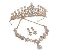 JUYAXIN Set di gioielli da sposa con strass scintillanti con corona, copricapo e orecchini, per matrimoni e feste di gala per occasioni speciali, One Size, come descritto, come descritto