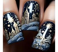 JUYAXIN Unghie adesive natalizie in acrilico lucido con fiocchi di neve invernali, set da 24 pezzi