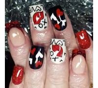 JUYAXIN Unghie finte corte quadrate unghie finte francesi coperture complete acriliche unghie finte San Valentino disegni unghie finte per le donne