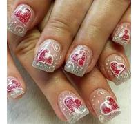 JUYAXIN Unghie finte corte quadrate unghie finte francesi coperture complete acriliche unghie finte San Valentino disegni unghie finte per le donne