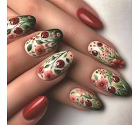 JUYAXIN Unghie finte ovali corte floreali con motivo floreale acrilico a pressione sulle unghie manicure decorazioni per feste
