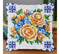 JUYIYUANFUZH Gancio Latch Kit Federa Kit Cuscino Mezzopunto Fai Da Te Coussin Pour Faire Du Crochet Fiori Gialli E Blu 43 X 43 Cm Kit Crochet De Verrouillage Tapis Diy Broderie