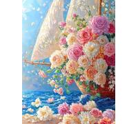 JUYIYUANFUZH Punto Croce Prestampato Barca Di Rose 8 Ricamo Starter Kit Per Principianti, Adulti E Bambini Decorazione Domestica 11CT 15.7 * 19.7In