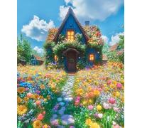 JUYIYUANFUZH Punto Croce Prestampato Capanna E Mare Di Fiori Ricamo Starter Kit Per Principianti, Adulti E Bambini Decorazione Domestica 11CT 15.7 * 19.7In