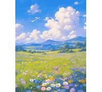 JUYIYUANFUZH Punto Croce Prestampato Fiori Di Campo E Cielo Azzurro 7 Ricamo Starter Kit Per Principianti, Adulti E Bambini Decorazione Domestica 11CT 15.7 * 19.7In