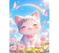 JUYIYUANFUZH Punto Croce Prestampato Gatto Sotto Il Gatto Arcobaleno 3 Ricamo Starter Kit Per Principianti, Adulti E Bambini Decorazione Domestica 11CT 15.7 * 19.7In