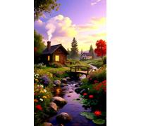 JUYIYUANFUZH Punto Croce Prestampato Ricamo Starter Kit Diy 11CT Cottage Vicino Al Ruscello Della Foresta E Punto Croce Kit Da Ricamare Principianti Hobby Creativi Adulti 40×50Cm