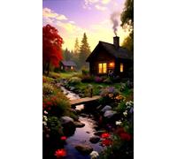 JUYIYUANFUZH Punto Croce Prestampato Ricamo Starter Kit Diy 11CT Cottage Vicino Al Ruscello Della Foresta D Punto Croce Kit Da Ricamare Principianti Hobby Creativi Adulti 40×50Cm