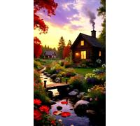 JUYIYUANFUZH Punto Croce Prestampato Ricamo Starter Kit Diy 11CT Cottage Vicino Al Ruscello Della Foresta B Punto Croce Kit Da Ricamare Principianti Hobby Creativi Adulti 40×50Cm