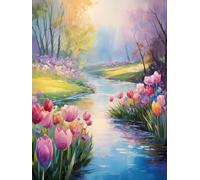 JUYIYUANFUZH Punto Croce Prestampato Ricamo Starter Kit Diy 11CT Lungo Il Fiume Dove Fioriscono I Gigli Dorati F Punto Croce Kit Da Ricamare Principianti Hobby Creativi Adulti 40×50Cm