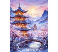JUYIYUANFUZH Punto Croce Prestampato Ricamo Starter Kit Diy 11CT Primavera Nella Città Antica B Punto Croce Kit Da Ricamare Principianti Hobby Creativi Adulti 40×50Cm