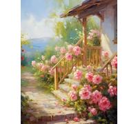 JUYIYUANFUZH Punto Croce Prestampato Ricamo Starter Kit Diy 11CT Rose Che Sbocciano Davanti Alla Porta 5 Punto Croce Kit Da Ricamare Principianti Hobby Creativi Adulti 40×50Cm