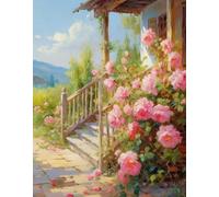 JUYIYUANFUZH Punto Croce Prestampato Ricamo Starter Kit Diy 11CT Rose Che Sbocciano Davanti Alla Porta 6 Punto Croce Kit Da Ricamare Principianti Hobby Creativi Adulti 40×50Cm
