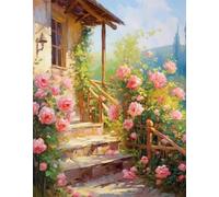 JUYIYUANFUZH Punto Croce Prestampato Ricamo Starter Kit Diy 11CT Rose Che Sbocciano Davanti Alla Porta 1 Punto Croce Kit Da Ricamare Principianti Hobby Creativi Adulti 40×50Cm