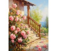 JUYIYUANFUZH Punto Croce Prestampato Ricamo Starter Kit Diy 11CT Rose Che Sbocciano Davanti Alla Porta 3 Punto Croce Kit Da Ricamare Principianti Hobby Creativi Adulti 40×50Cm