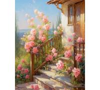JUYIYUANFUZH Punto Croce Prestampato Ricamo Starter Kit Diy 11CT Rose Che Sbocciano Davanti Alla Porta 2 Punto Croce Kit Da Ricamare Principianti Hobby Creativi Adulti 40×50Cm