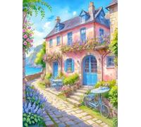 JUYIYUANFUZH Punto Croce Prestampato Ricamo Starter Kit Diy 11CT Sentiero Fiorito Di Viale Sul Mare 3 Punto Croce Kit Da Ricamare Principianti Hobby Creativi Adulti 40×50Cm