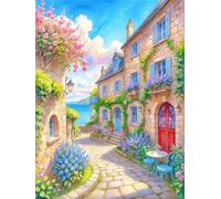 JUYIYUANFUZH Punto Croce Prestampato Ricamo Starter Kit Diy 11CT Sentiero Fiorito Di Viale Sul Mare 1 Punto Croce Kit Da Ricamare Principianti Hobby Creativi Adulti 40×50Cm