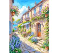 JUYIYUANFUZH Punto Croce Prestampato Ricamo Starter Kit Diy 11CT Sentiero Fiorito Di Viale Sul Mare 2 Punto Croce Kit Da Ricamare Principianti Hobby Creativi Adulti 40×50Cm