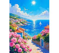 JUYIYUANFUZH Punto Croce Prestampato Seaside Rose Town 2 Ricamo Starter Kit Per Principianti, Adulti E Bambini Decorazione Domestica 11CT 15.7 * 19.7In