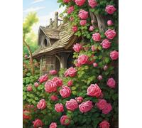 JUYIYUANFUZH Punto Croce Prestampato Stanza Delle Rose 7 Ricamo Starter Kit Per Principianti, Adulti E Bambini Decorazione Domestica 11CT 15.7 * 19.7In