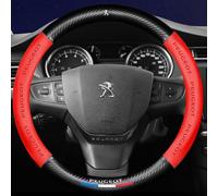 JUZELY Coprivolante Auto per Peugeot 207, Coprivolante in Pelle Microfibra Traspirante e Antiscivolo, Durevole Copri sterzo Auto Accessori Auto Interno,Red-O
