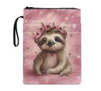 JUZGTSIT Custodia per libri con bradipo carino da donna, delicata borsa per libri in poliestere alla moda con tasca frontale custodia rigida per il trasporto libri protezione Pounch con cerniera