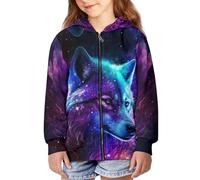 JUZGTSIT Felpa con cappuccio con zip per bambine con cappuccio e giacca autunnale per bambini 4-16 anni 0 Axolotl 8 felpe con cerniera per adolescenti, 0 Lupo spaziale, S