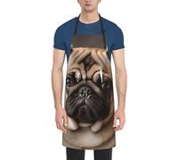 JUZGTSIT Grembiule unisex con cane carlino, impermeabile, regolabile, per chef, casa, cucina, pittura, giardinaggio, barbecue