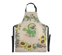 JUZGTSIT Grembiule unisex con girasole e carlino, impermeabile, a prova di olio, per chef, casa, cucina, pittura, giardinaggio, barbecue