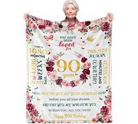 JUZGTSIT Regalo per donna di 90 anni, 90° compleanno per donna, idee regalo coperta morbida, decorazione felice per la nonna che compie 90 anni, nonna, 127x152 cm, bianco