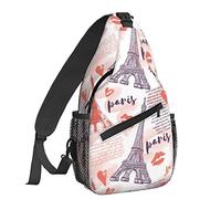 JUZGTSIT Zaino unisex con torre Eiffel, baci, cuori rosa, borsa a tracolla per uomo e donna