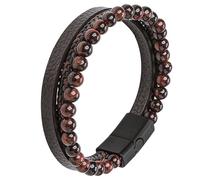 JUZICHEN Bracciale Cuir Homme, Bracciale Cuir Perles, Bracciale Triple En Cuir Avec Des Perles En Pierre Naturelle, Bracciale Noir Marron Cuir Pour Homme, Bracciali Cadeau Homme (A)