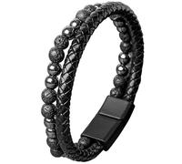 JUZICHEN Bracciale Cuir Homme, Bracciale Cuir Perles, Bracciale Triple En Cuir Avec Des Perles En Pierre Naturelle, Bracciale Noir Marron Cuir Pour Homme, Bracciali Cadeau Homme (E)