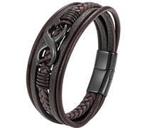 JUZICHEN Bracciale Cuoio Uomo, Bracciale Uomo Acciaio, Bracciali Nero Marrone, Braccialetto Uomos Con Serratura Magnetica (Stile C4)